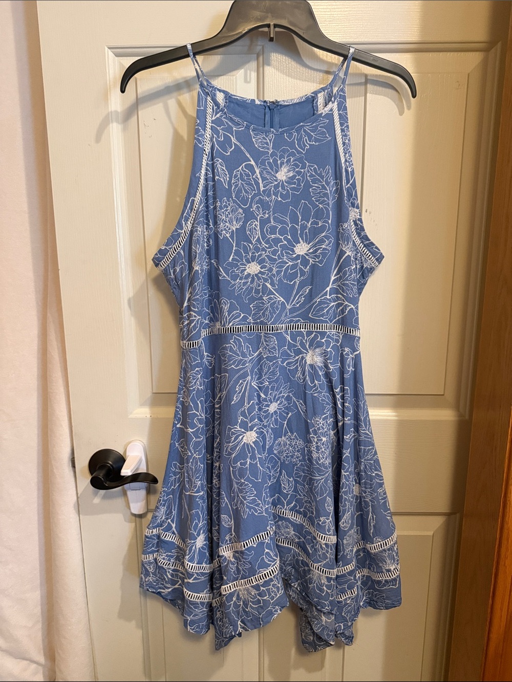 Lulu's Blue Floral Halter Dress with White Detailing